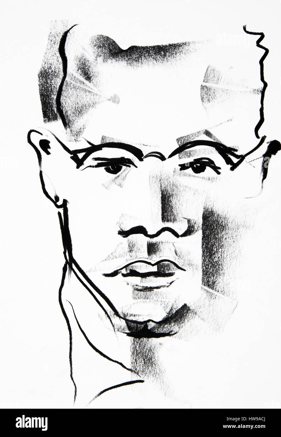 Malcolm X (Malcolm Little, 1925-1965), illustration of Ewa KLOS ©Ewa KLOS/Opale Stock Photo