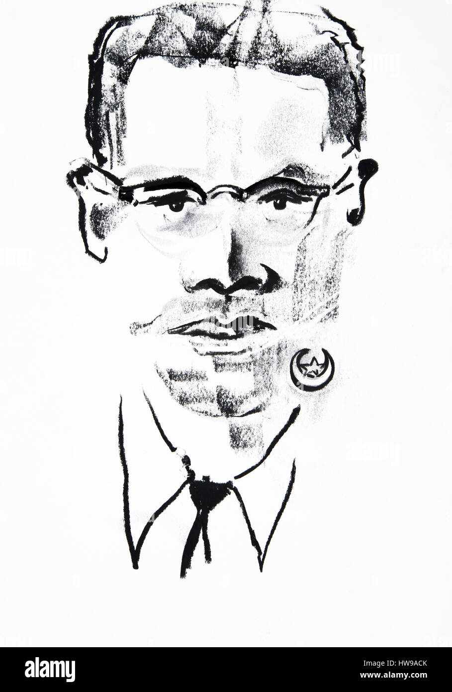 Malcolm X (Malcolm Little, 1925-1965), illustration of Ewa KLOS ©Ewa KLOS/Opale Stock Photo