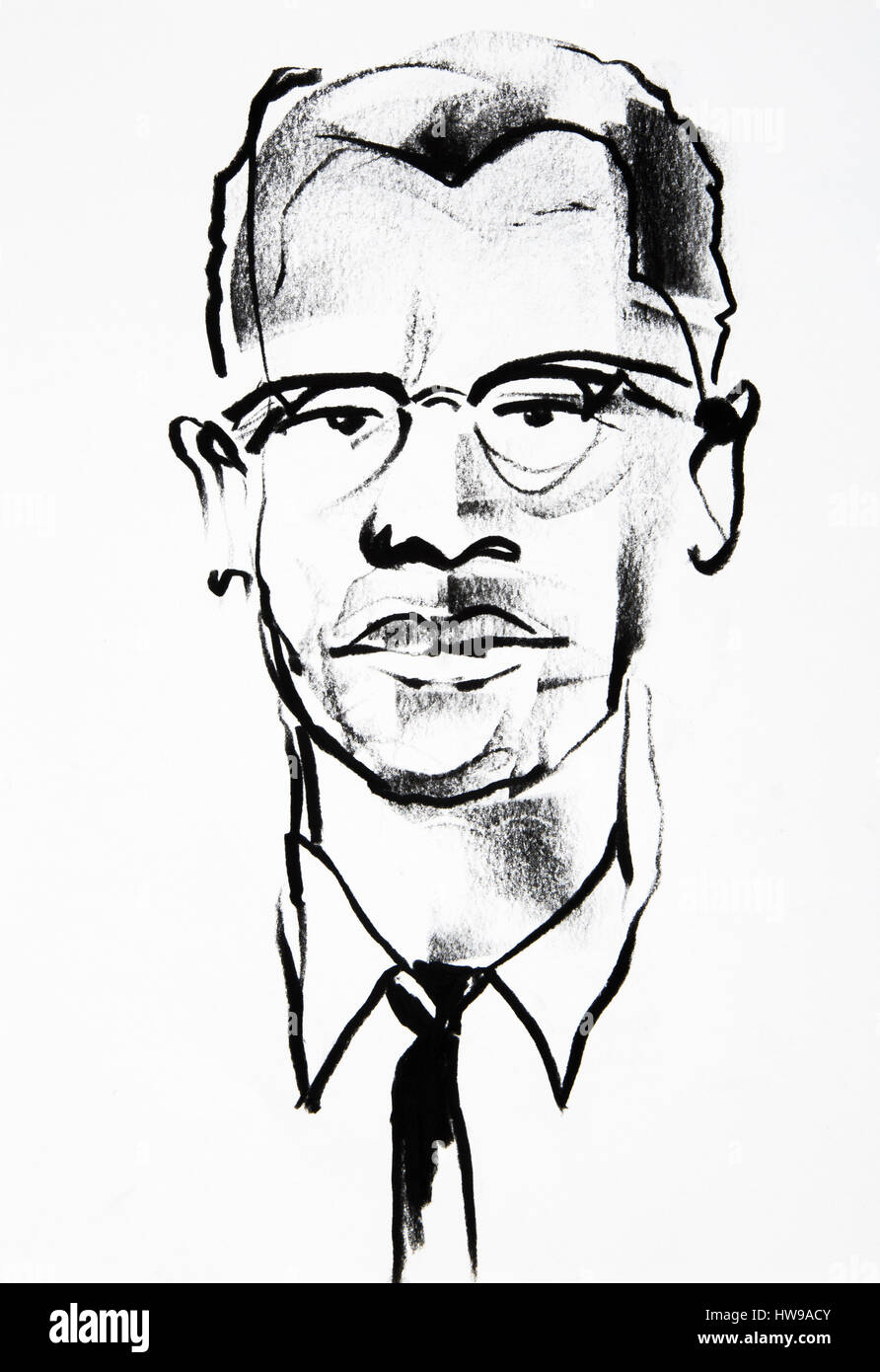 Malcolm X (Malcolm Little, 1925-1965), illustration of Ewa KLOS ©Ewa KLOS/Opale Stock Photo