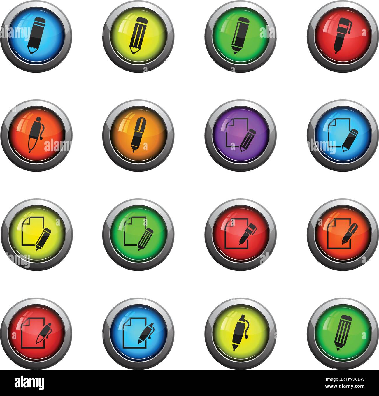 edit icons on color round glass buttons for your design Stock Vector ...