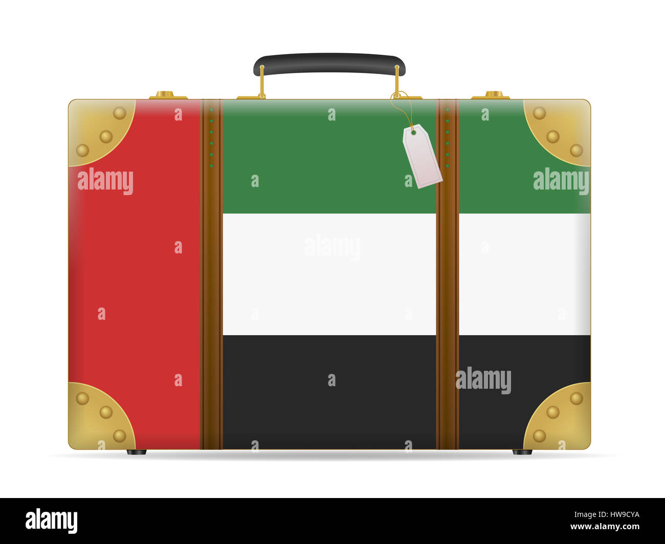 United Arab Emirates flag travel suitcase on a white background Stock