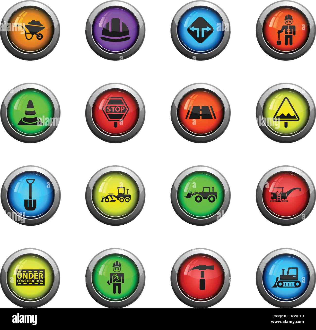 road repairs icons on color round glass buttons for your design Stock Vector