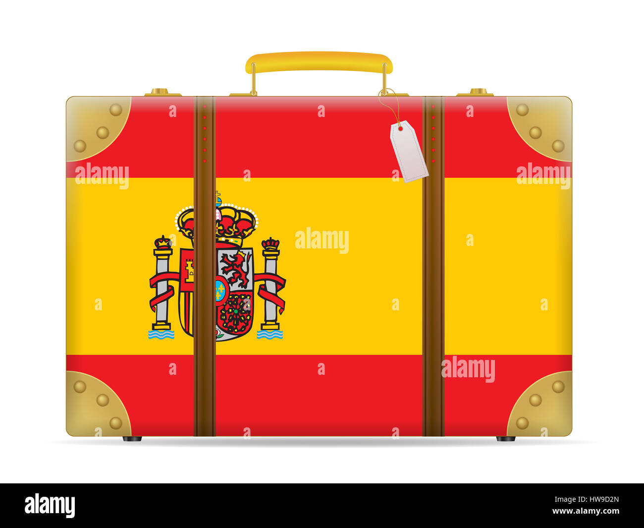 Spain flag travel suitcase on a white background Stock Photo Alamy