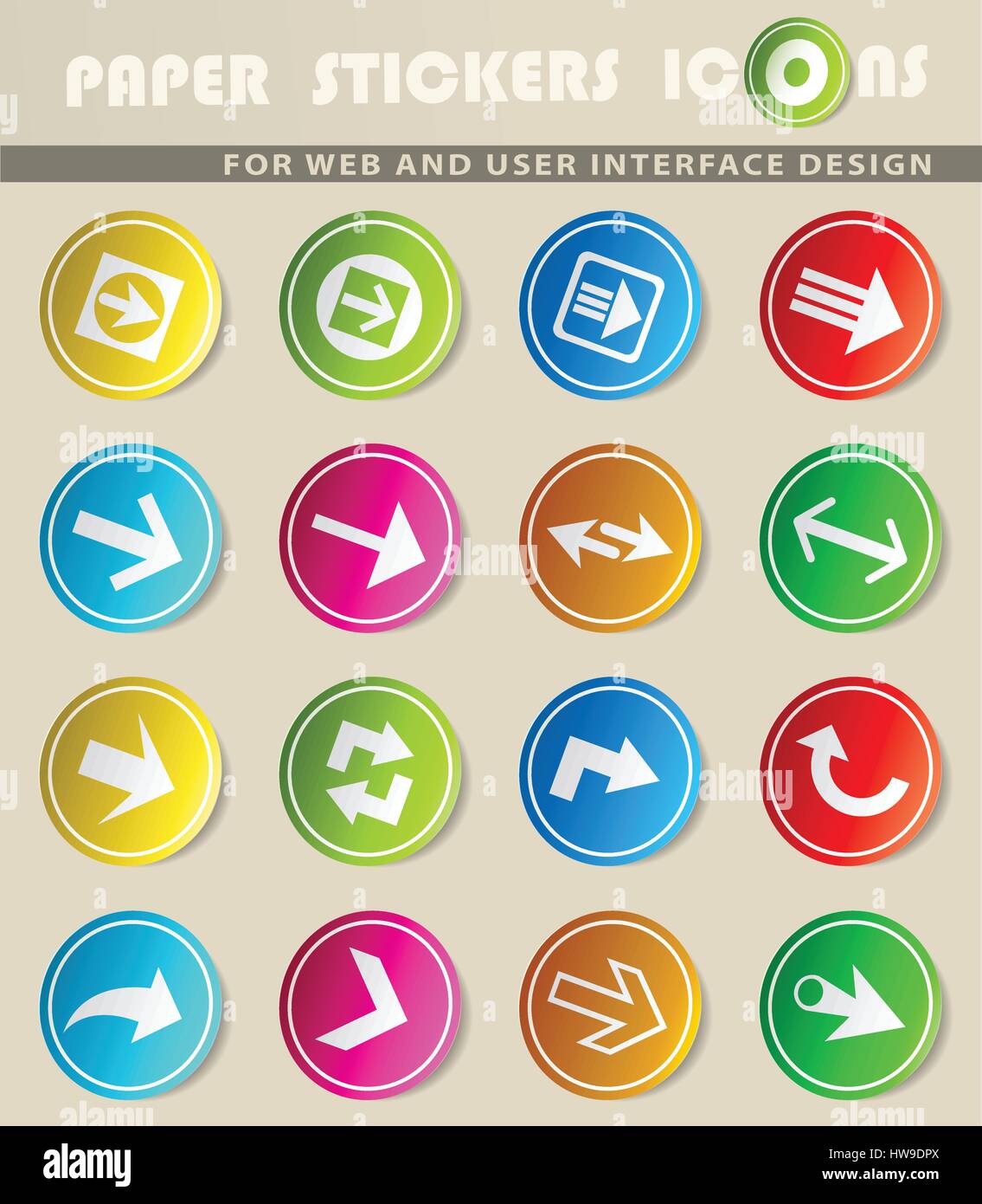 arrow icons on color paper stickers for your design Stock Vector Image ...