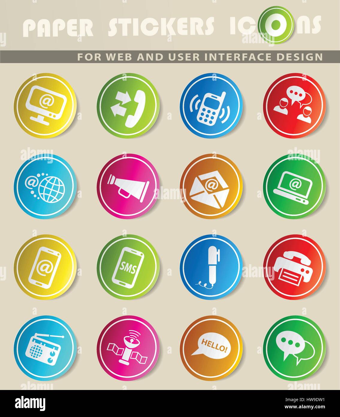 communication icons on color paper stickers for your design Stock ...