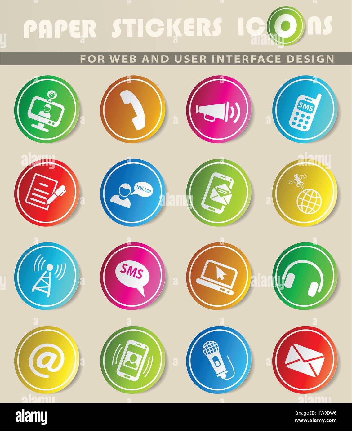 communication icons on color paper stickers for your design Stock ...