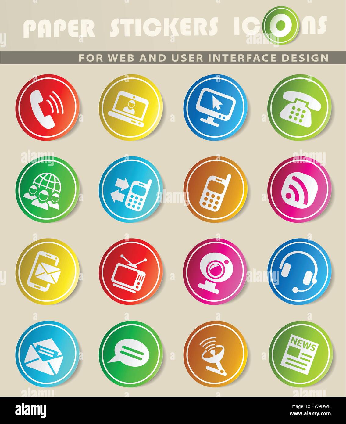 communication icons on color paper stickers for your design Stock ...