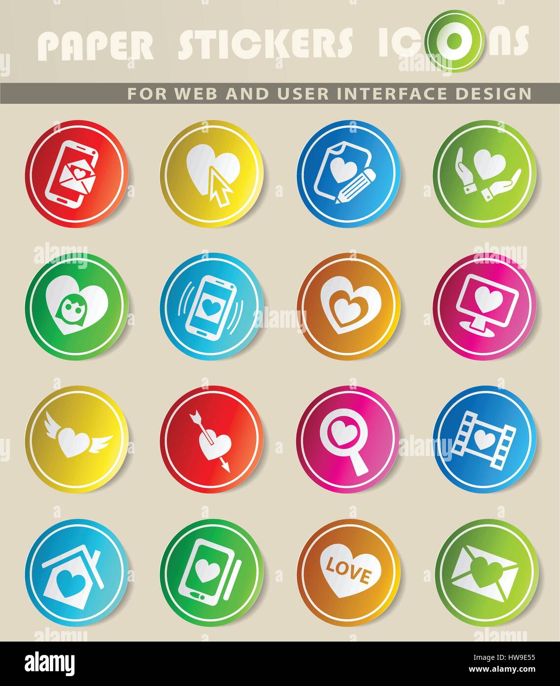 love icons on color paper stickers for your design Stock Vector Image ...