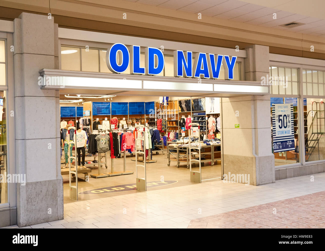 PLATTSBURGH, USA - MARCH 5, 2017 : Old Navy boutique in Plattsbourgh NY shopping center. Old Navy is an American clothing and accessories retailing co Stock Photo