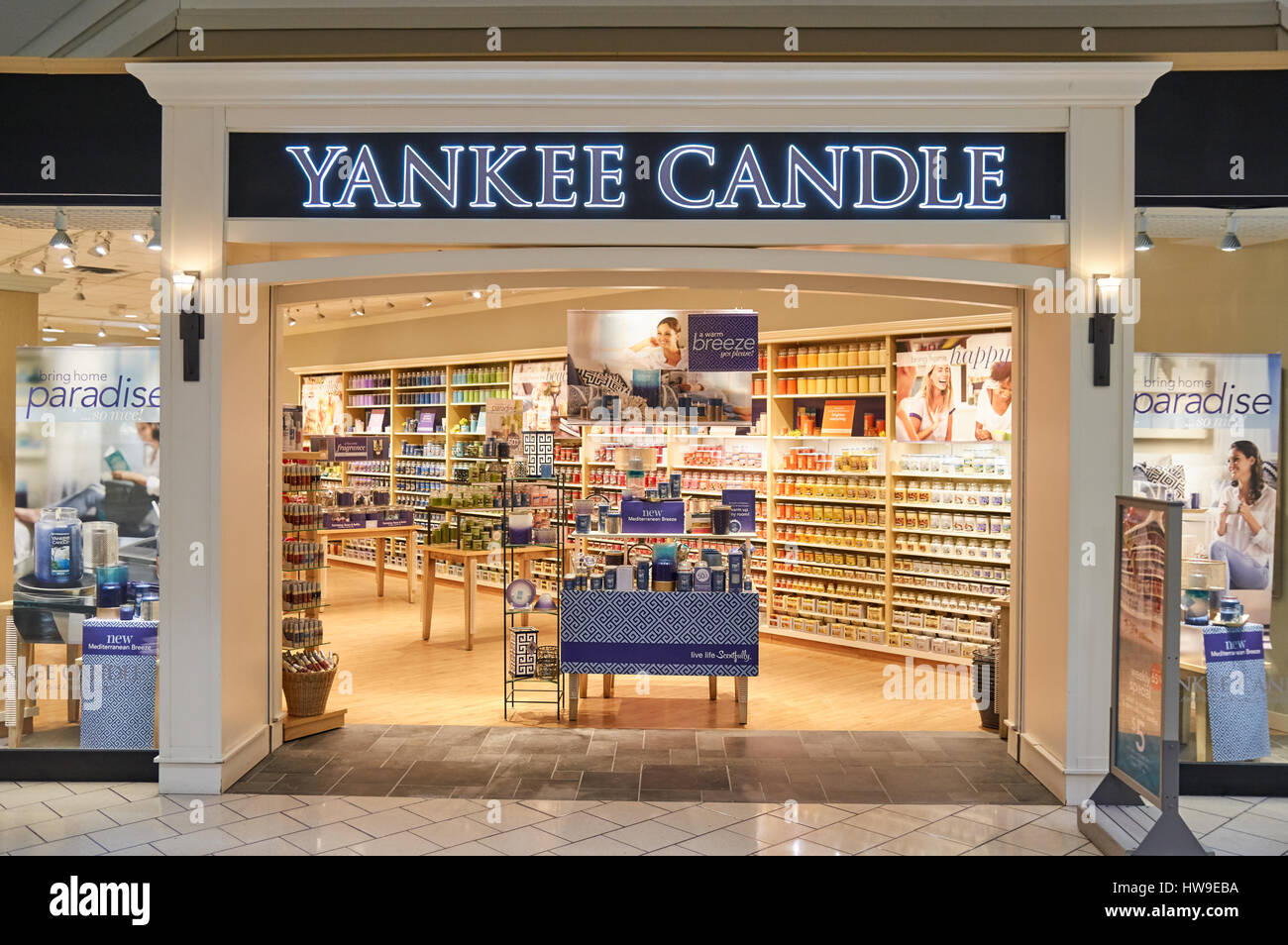 PLATTSBURGH, USA - MARCH 5, 2017 : Yankee Candle bootique. The Yankee Candle Company is an American manufacturer and retailer of scented candles. Stock Photo