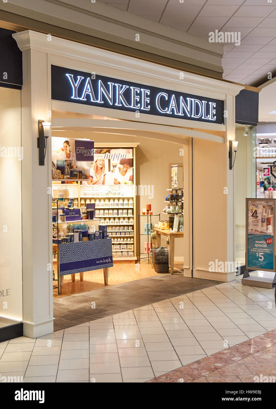 PLATTSBURGH, USA - MARCH 5, 2017 : Yankee Candle bootique. The Yankee Candle Company is an American manufacturer and retailer of scented candles. Stock Photo