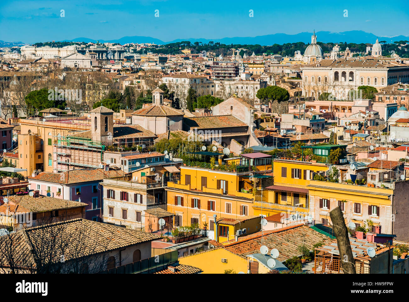 Panoramica of Rome from the Piazzale Giuseppe Garibaldi. Rome, Lazio, Italy, Europe. Stock Photo
