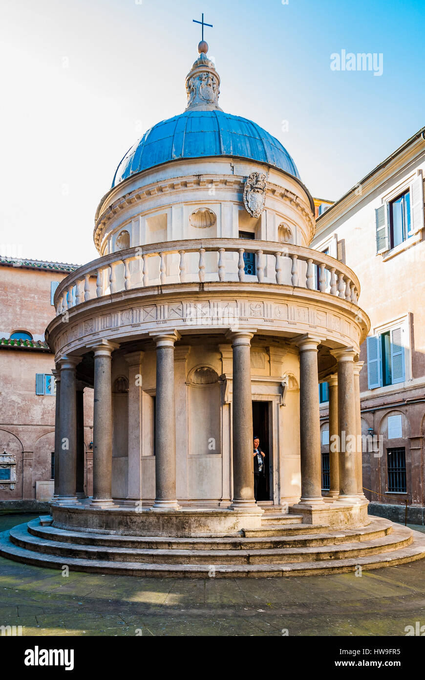 San Pietro in Montorio church, in its courtyard the Tempietto, a small commemorative martyrium built by Donato Bramante. Rome, Lazio, Italy, Europe. Stock Photo