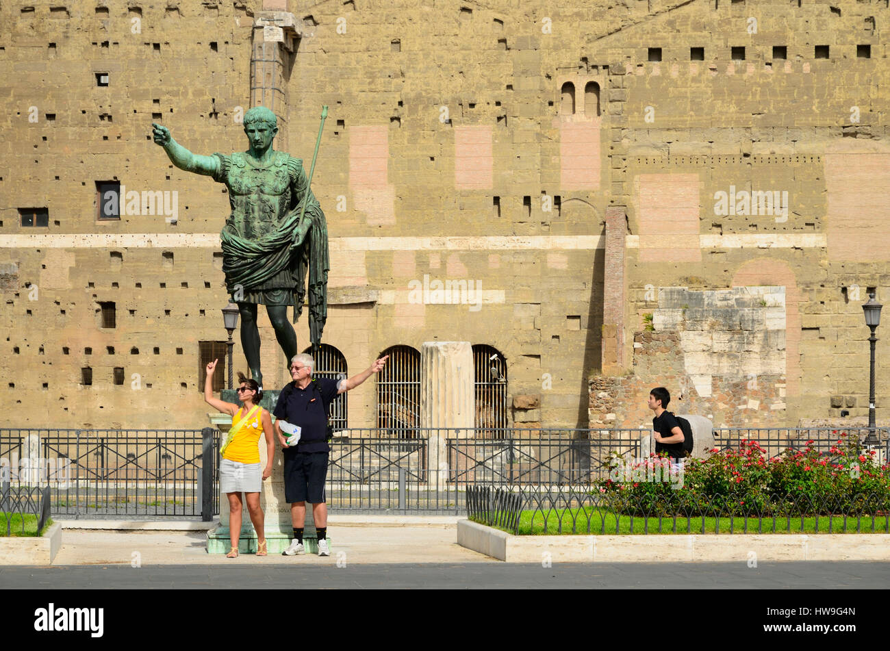 Bronze statue of Roman emperor Cesar Augustus. Via dei Fori Imperiali. Rome, Lazio, Italy