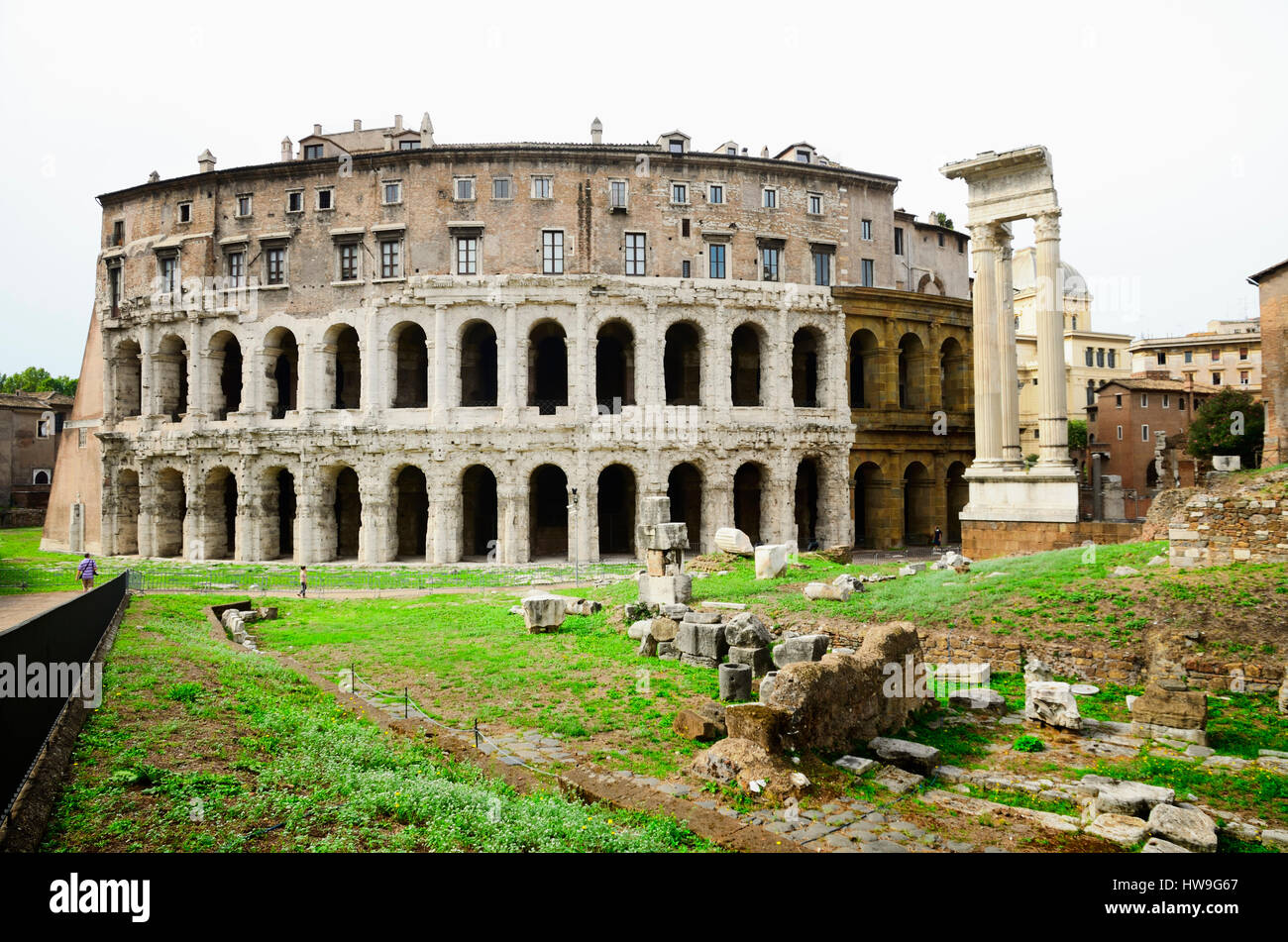 Theatre of Marcellus and The temple of Apollo Sosiano. Rome, Lazio, Italy, Europe. Stock Photo
