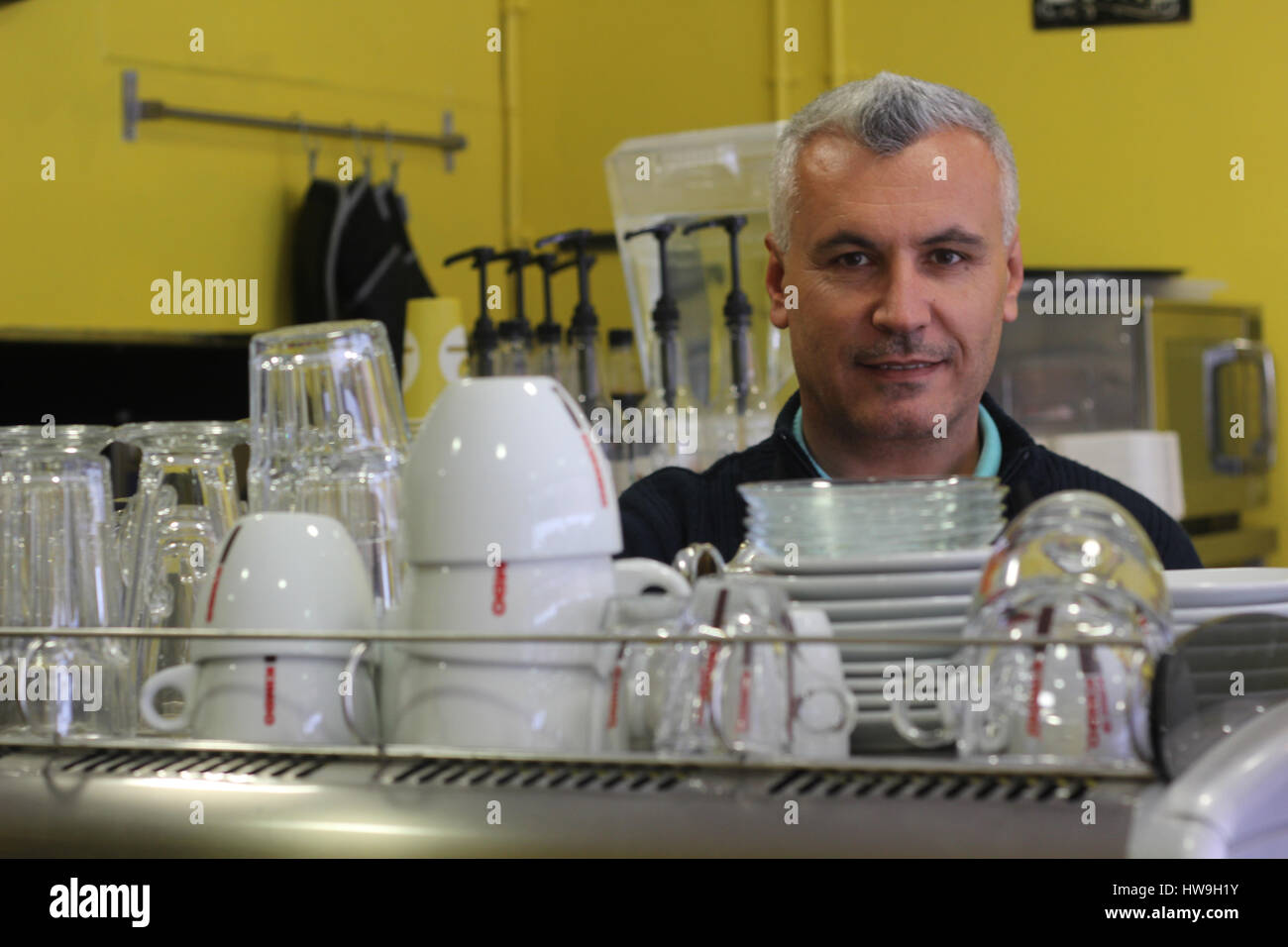 Employees working at a local coffee shop in Cardiff Stock Photo Alamy