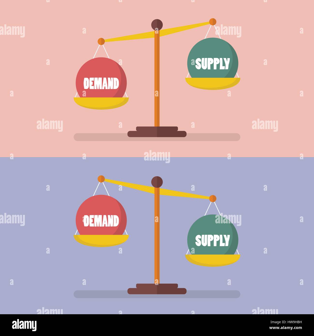Demand and supply balance on the scale. Economic Concept Stock Vector
