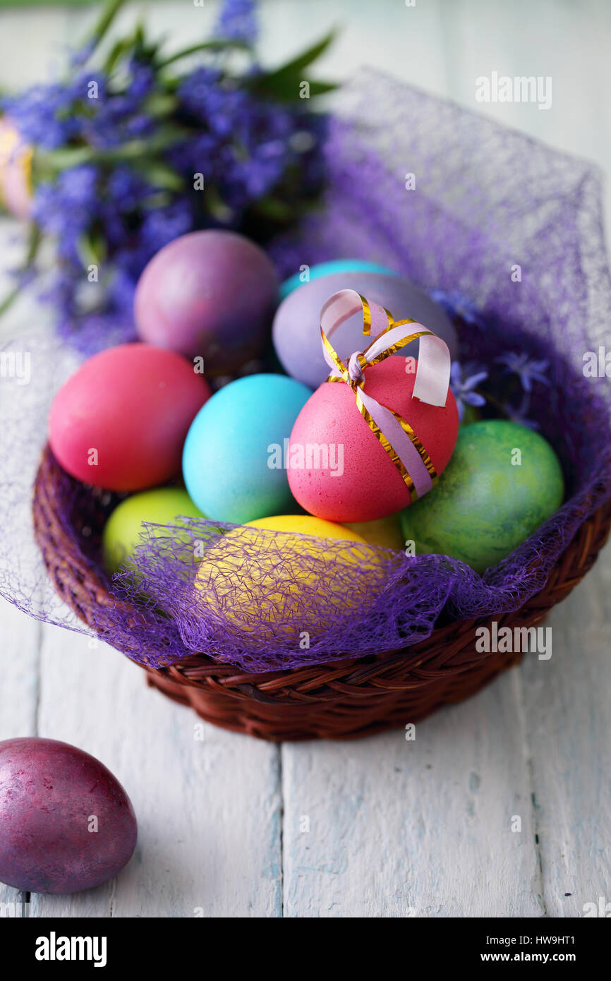 Basket with Easter eggs Stock Photo