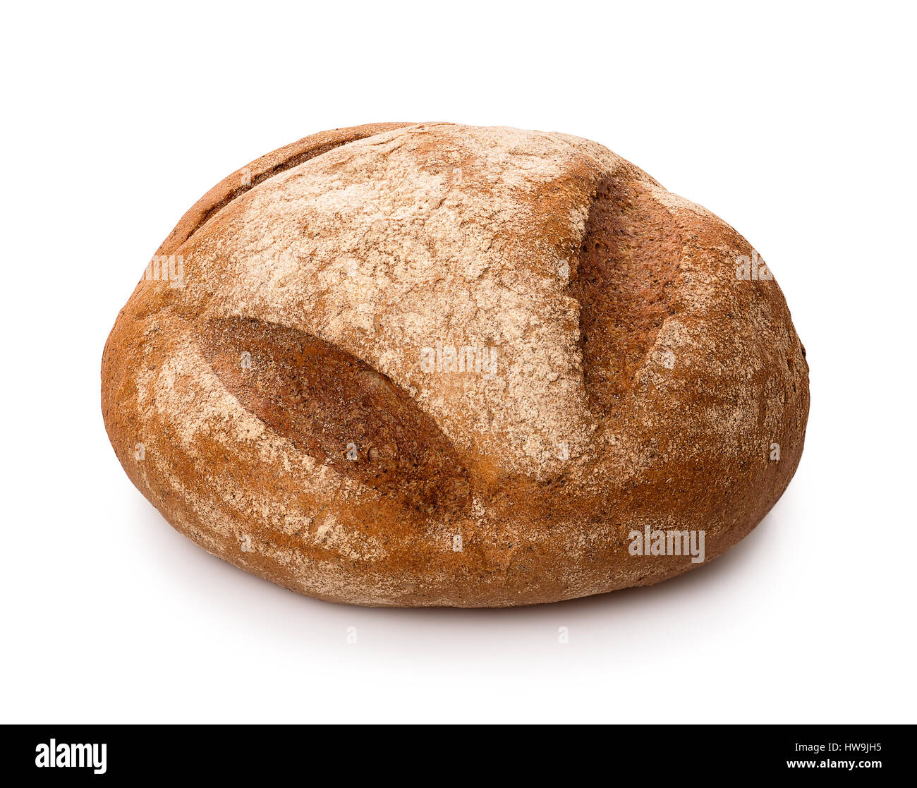 round sourdough rye bread isolated on white background. Brown loaf of
