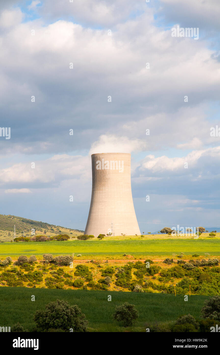 Chimney of thermal power station. Puertollano, Ciudad Real province, Castilla La Mancha, Spain. Stock Photo