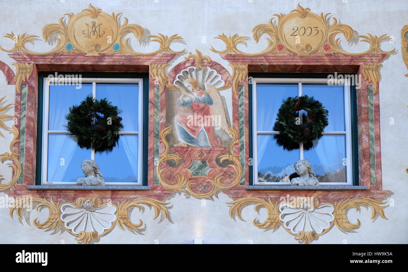 Christmas decoration on the building in St. Wolfgang on Wolfgangsee in Austria on December 14, 2014. Stock Photo