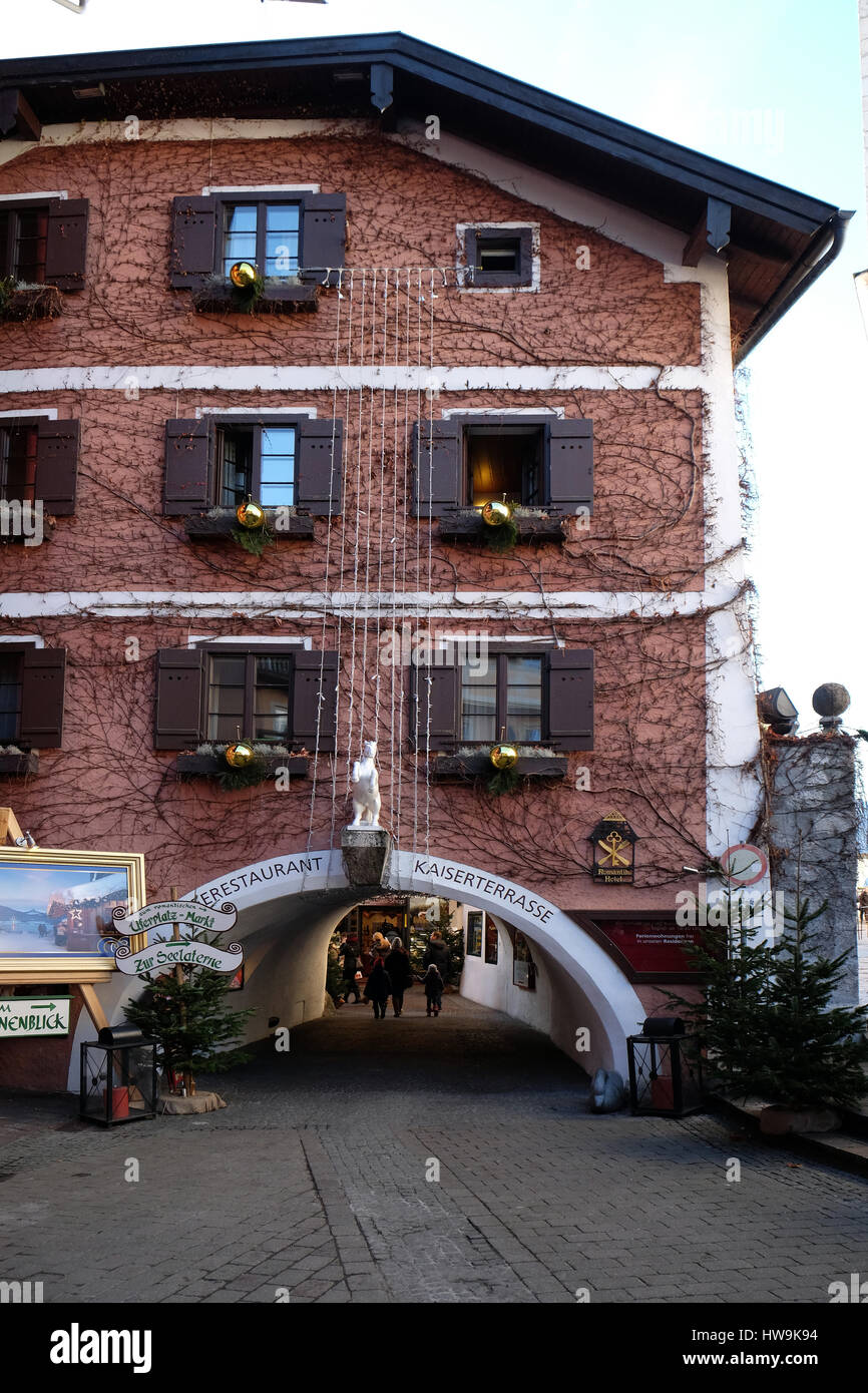 Christmas decoration on the building in St. Wolfgang on Wolfgangsee in Austria on December 14, 2014. Stock Photo