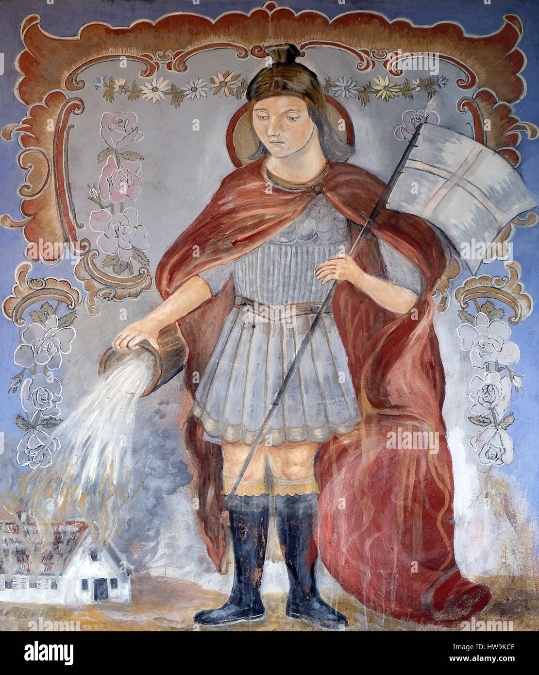 Saint Florian painting on the facade of the house in Bad Ischl, Austria on December 14, 2014. Stock Photo