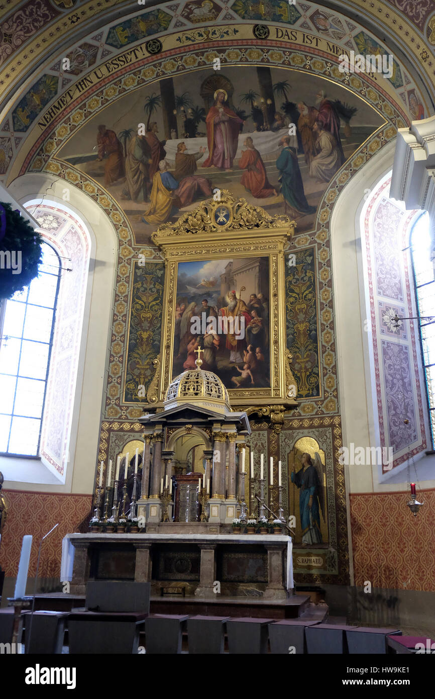 The parish church of St. Nicholas in Bad Ischl, Austria on December 14