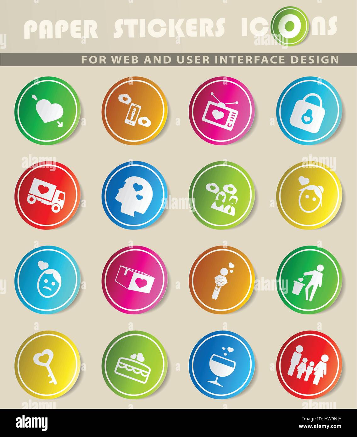 valentine day vector icons for user interface design Stock Vector Image ...