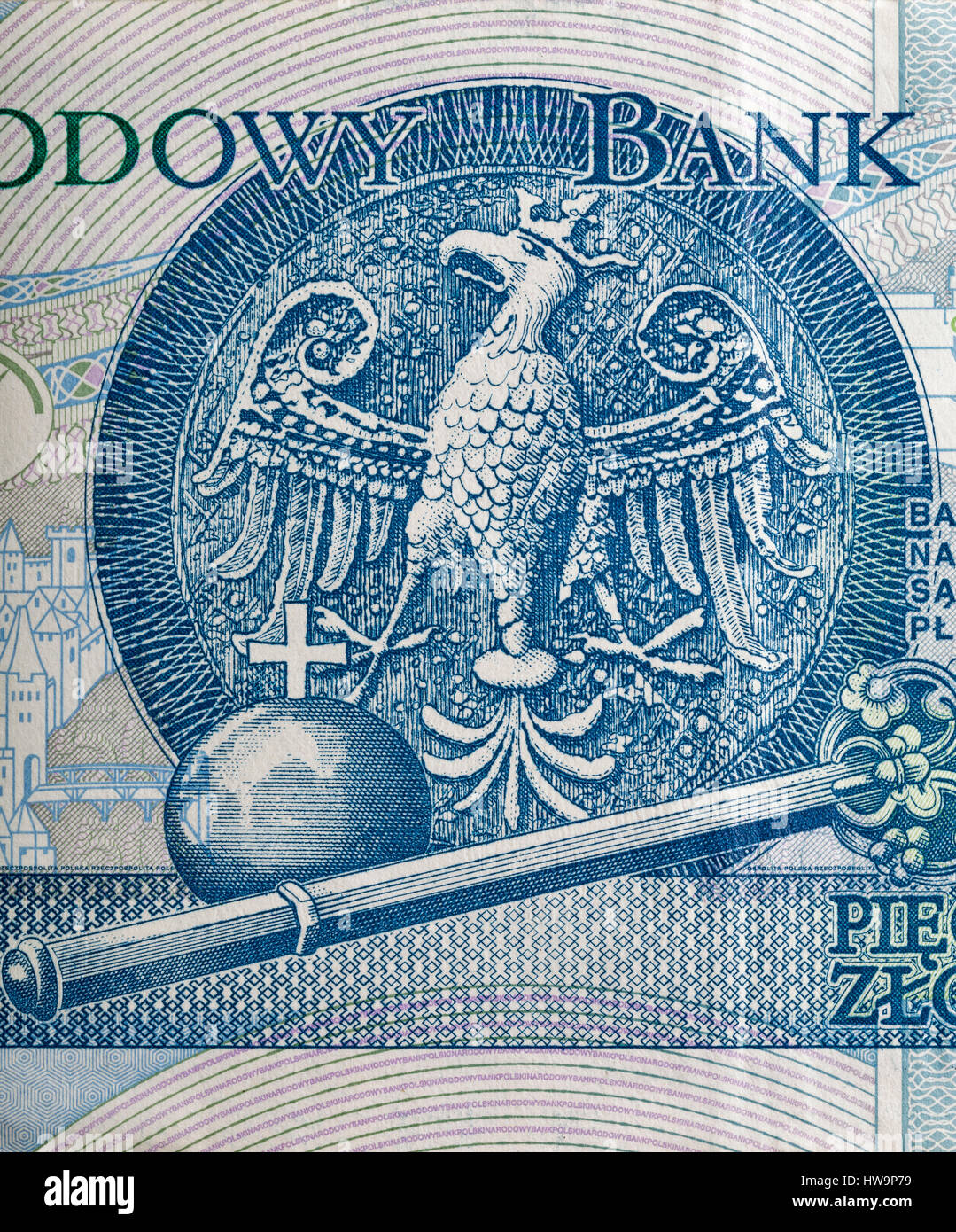 White Eagle from the royal seal of Casimir III the Great and the regalia of  Poland: sceptre and globus cruciger on reverse of fifty zloty banknote mac  Stock Photo - Alamy