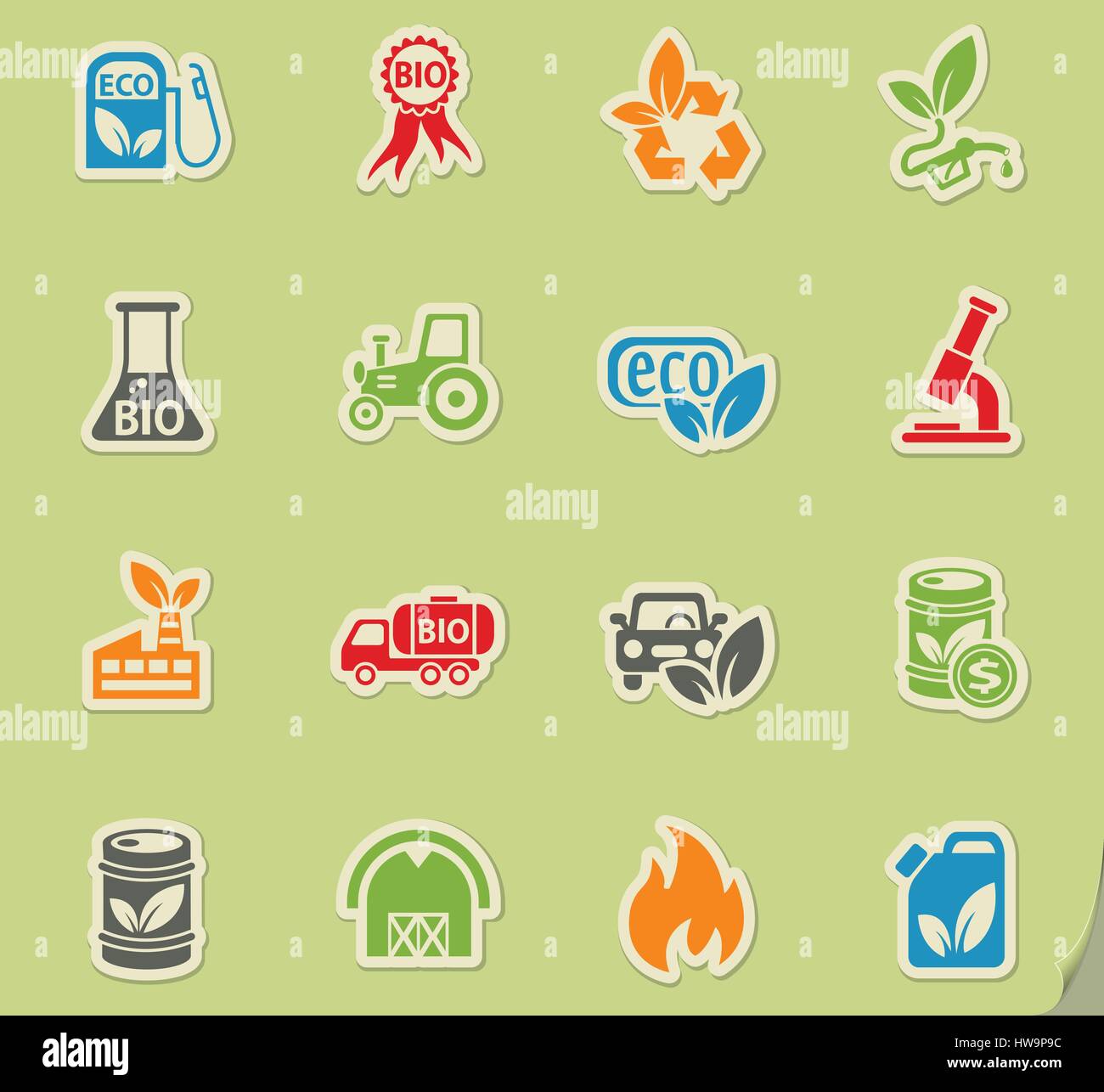 bio fuel web icons on color paper stickers for user interface Stock ...