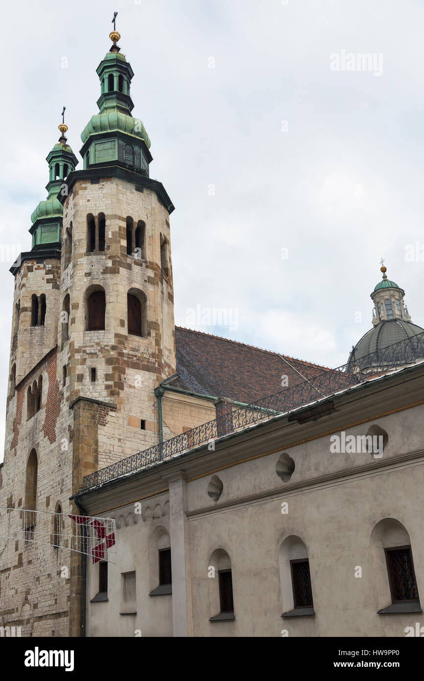 St. Andrew's Romanesque Church bell towers in Krakow, Poland. Stock Photo