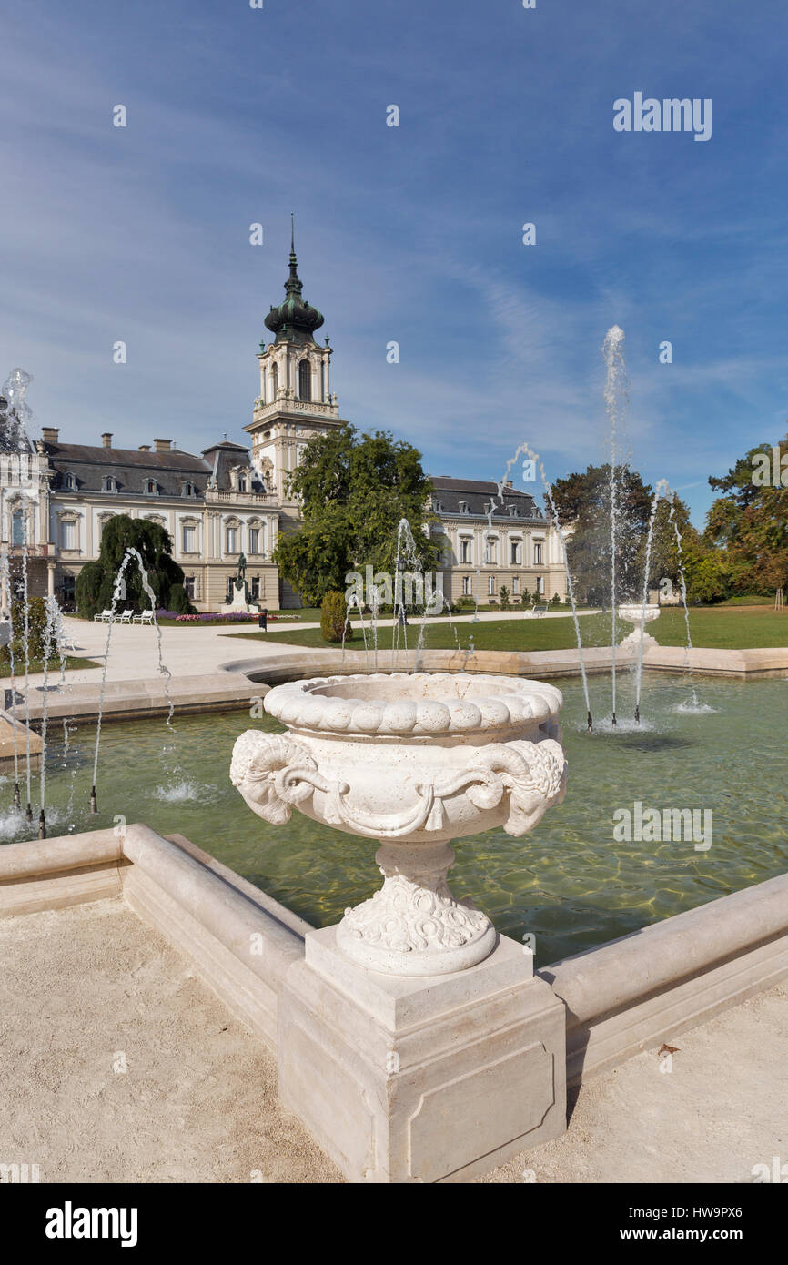 Festetics Palace fountain. Keszthely, Zala county, Hungary. Festetics Palace is the most popular place of interest that is visited by thousands of tou Stock Photo