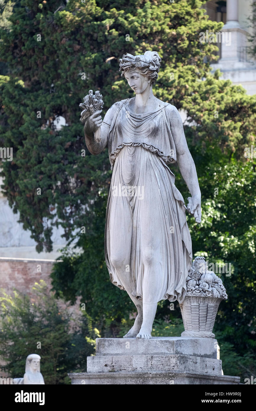 Allegorical statue of Summer, Piazza del Popolo in Rome, Italy on September 03, 2016. Stock Photo