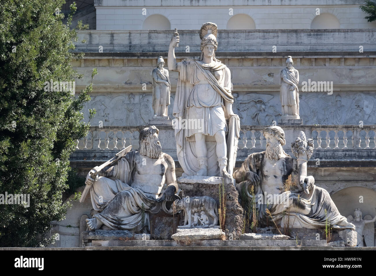 Pincio Terrace, goddess Roma between Tiber and Aniene, Piazza del Popolo in Rome, Italy on September 03, 2016. Stock Photo
