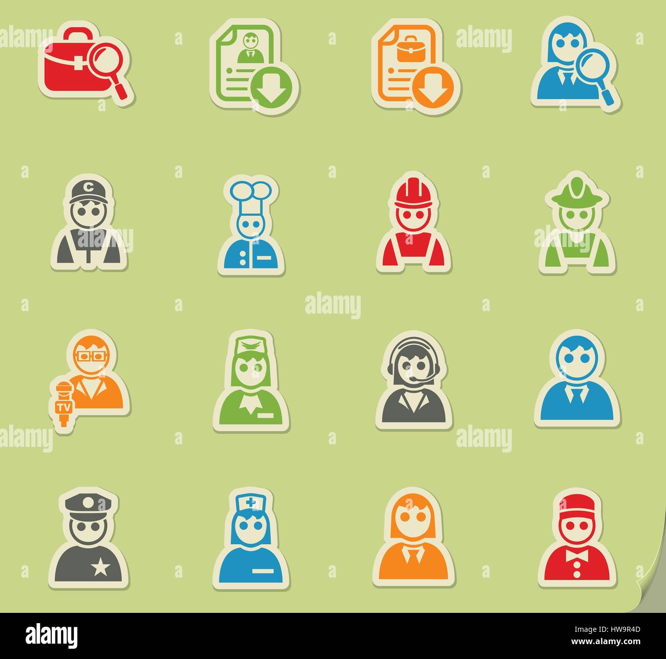 job search web icons on color paper stickers for user interface Stock ...