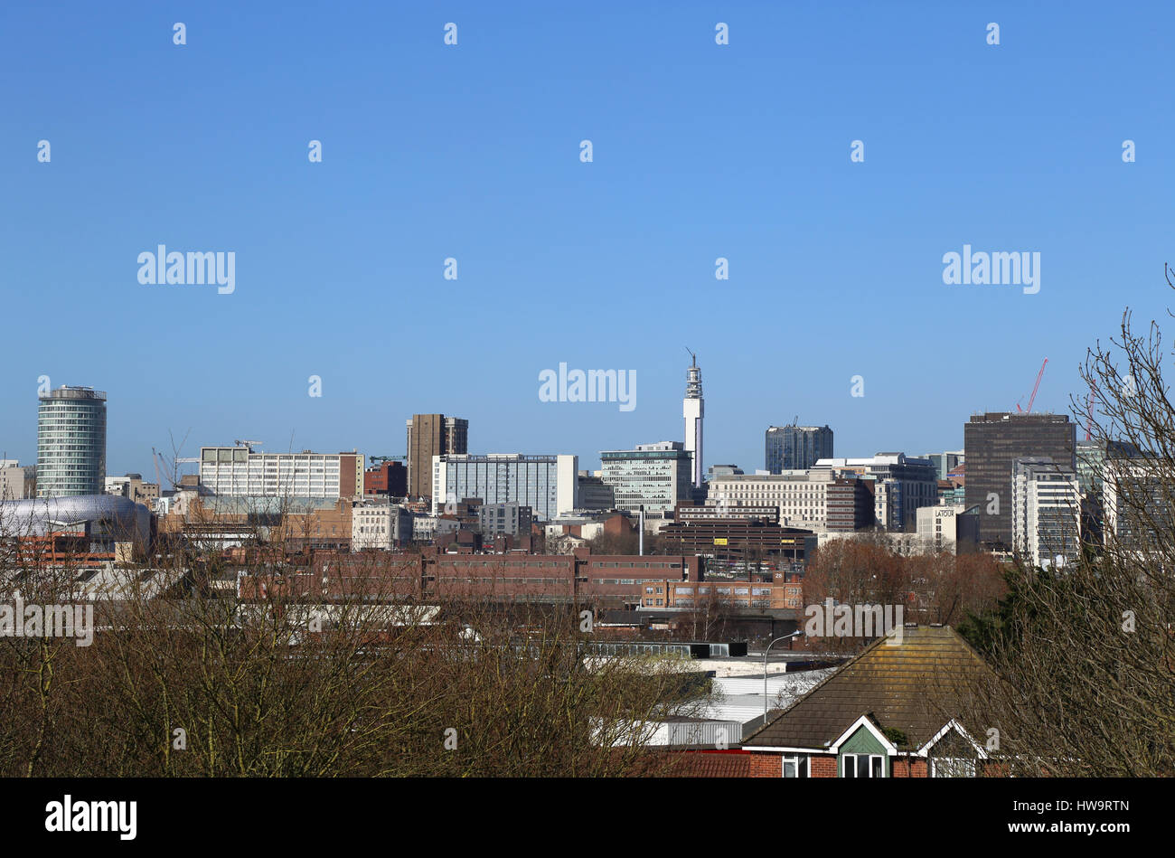 A springtime view of the skyline of Birmingham city centre UK. Stock Photo