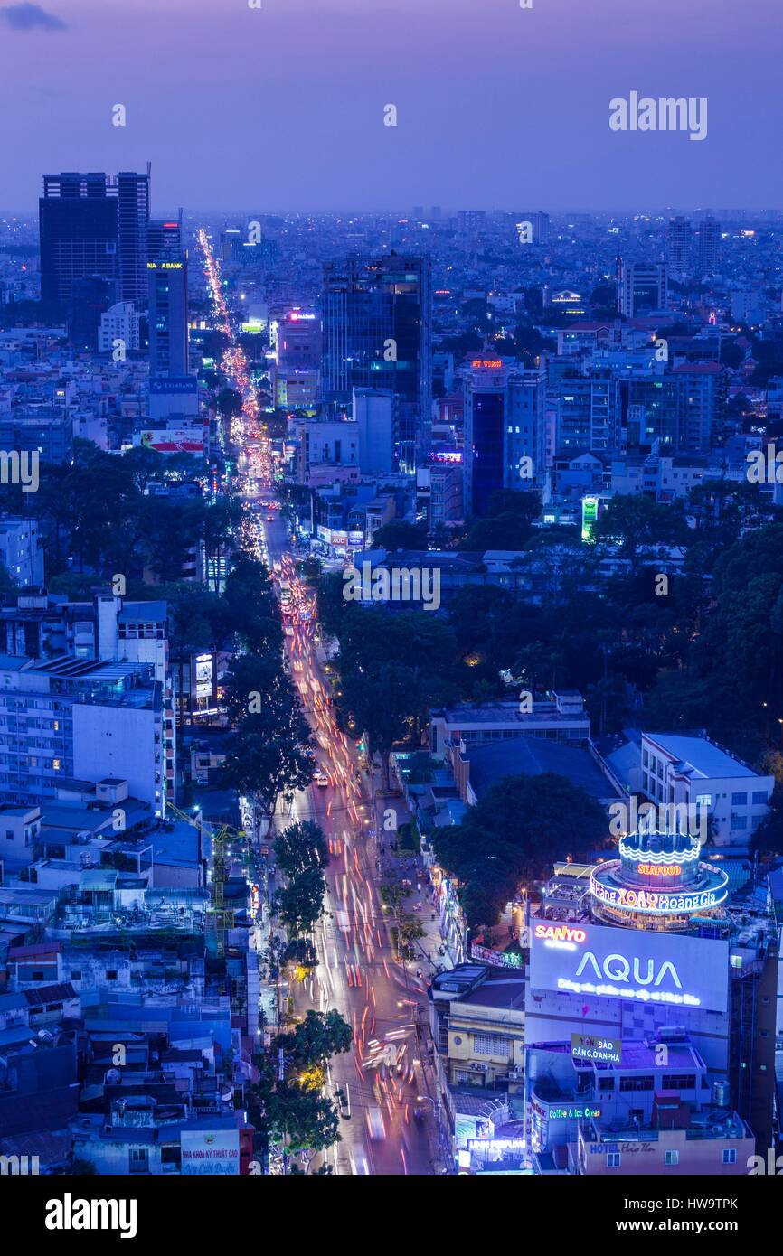 Vietnam, Ho Chi Minh City, elevated skyline view above Cach Mang Thang