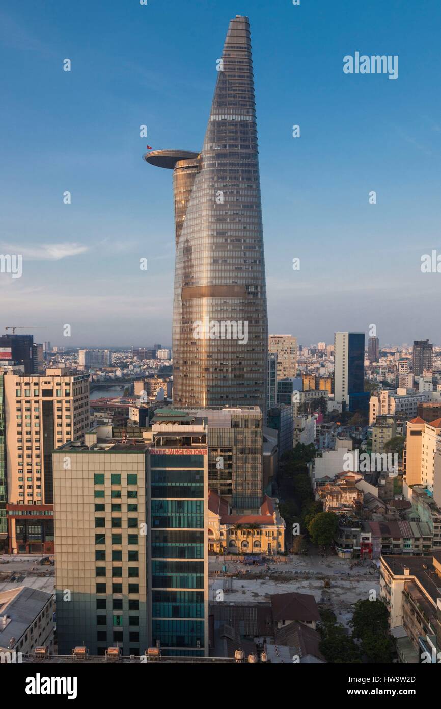 Vietnam, Ho Chi Minh City, elevated city view with Bitexco Tower, dawn Stock Photo