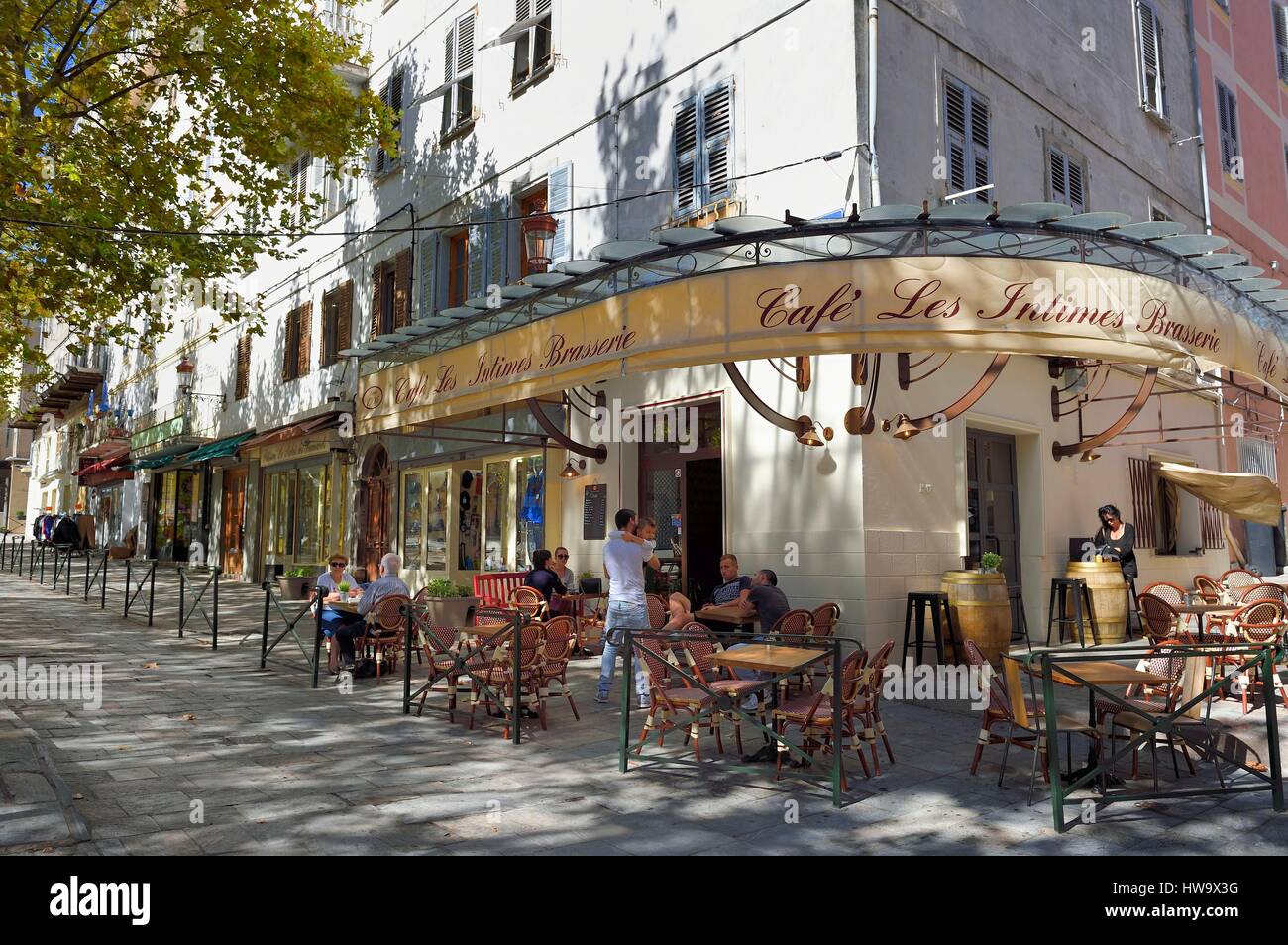 France, Haute Corse, Bastia, cafe on the Marketplace Stock Photo