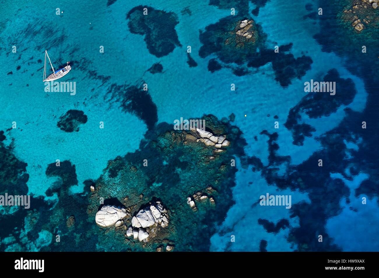 France, Corse du Sud, Bonifacio, Lavezzi Islands Nature Reserve (aerial ...