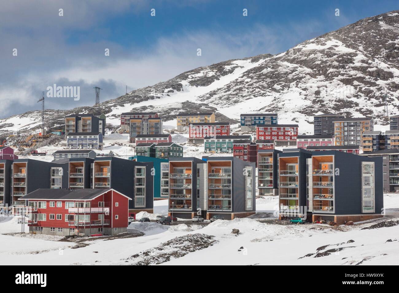 Greenland, Nuuk, houses of Qinngorput, newly developed suburb Stock