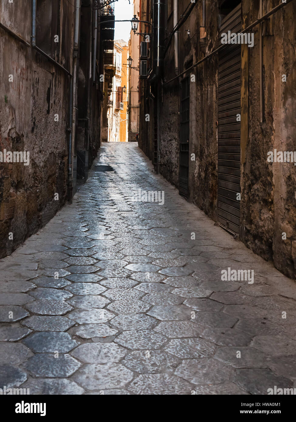 travel to Italy - old narrow street with in Palermo city in Sicily Stock Photo