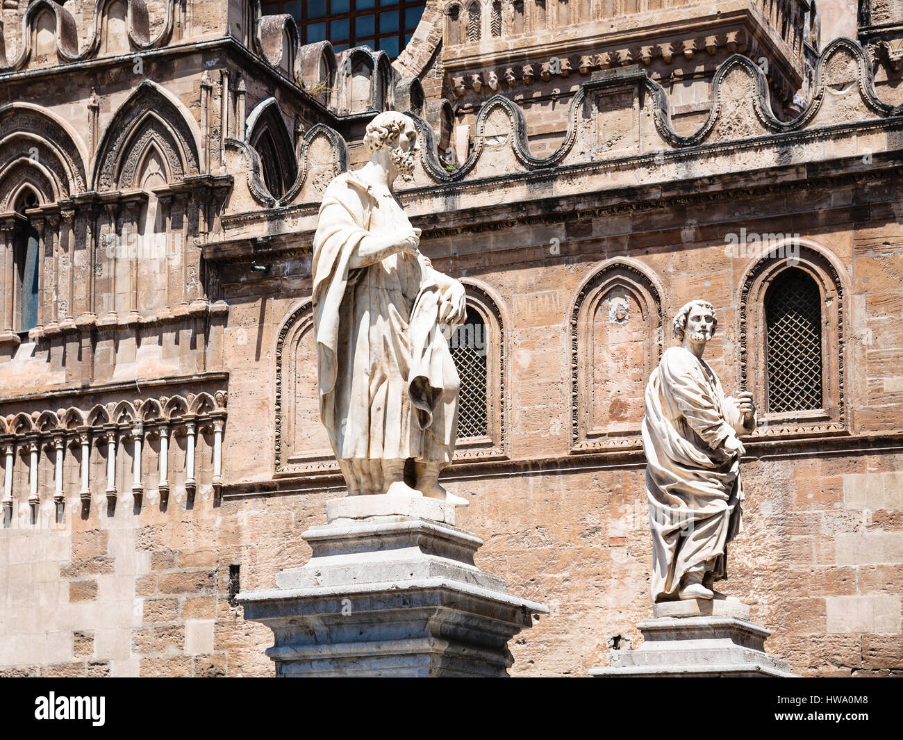 travel to Italy - statues near Palermo Cathedral in Sicily Stock Photo