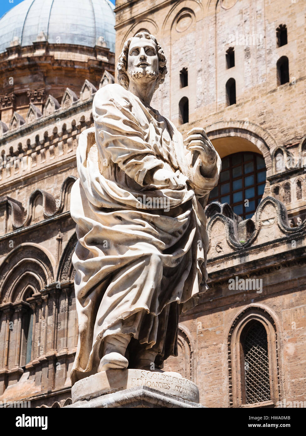 travel to Italy - sculpture near Palermo Cathedral in Sicily Stock Photo