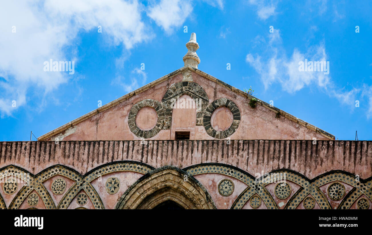 travel to Italy - decorated frieze of Norman cathedral Duomo di Monreale in Sicily Stock Photo