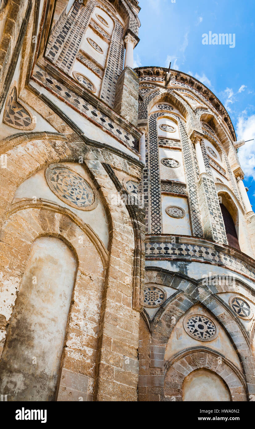 travel to Italy - decorated towers of Norman cathedral Duomo di Monreale in Sicily Stock Photo