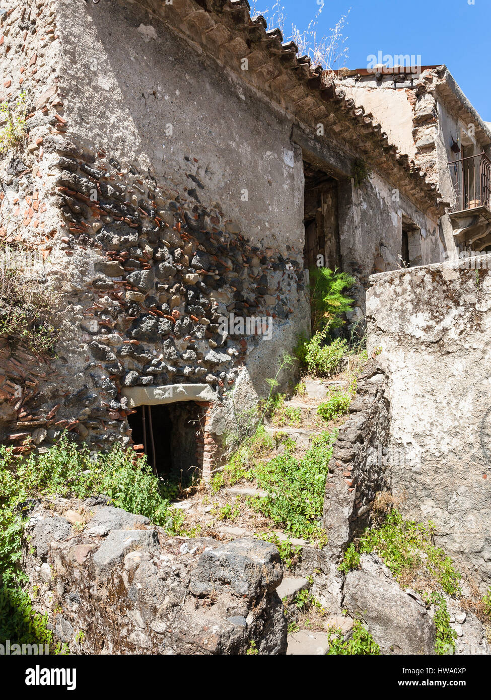 travel to Italy - abandoned house in Francavilla di Sicilia town in Sicily Stock Photo