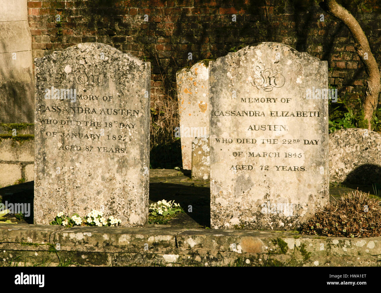 The gravestones of Cassandra Austen & Cassanda Elizabeth Austen the Mother & Sister respectively of the Author Jane Austen at St Nicholas Church ,Chaw Stock Photo