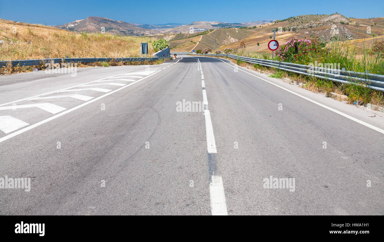 travel to Italy - highway in southern Sicily in summer day Stock Photo